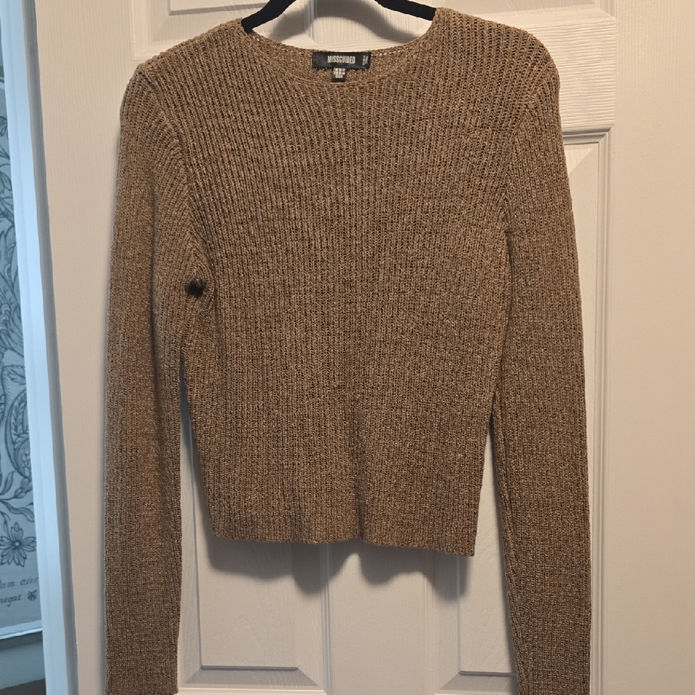 Missguided - Ribbed Crewneck Sweater - Tan - Size 6/8